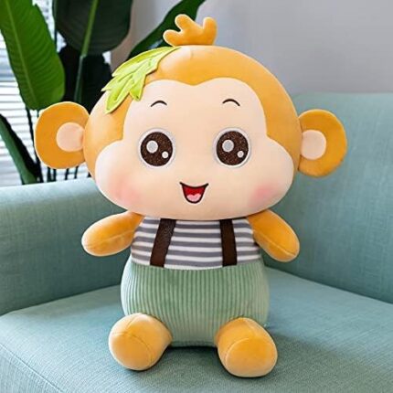 ADDY TOYS  Monkey Ultra-Soft Stuffed Toy|Striped Shirt, Green Leaf Detail|Adorable, Lovable, Huggable|Ideal Gift for any occasion & festivals|35 cm-Pack of 1|Multicolour|